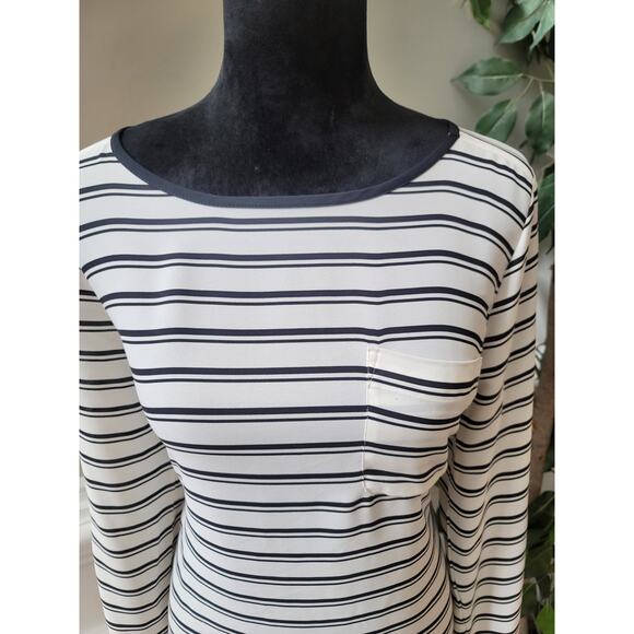 Loft Blouse Women's Size M White Black Striped Long Sleeve Button Cuff Top - Picture 3 of 11